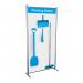 The photograph shows a Spectrum Industrial Cleaning Systems & Trolleys Shadowboard in a multi-purpose frame designed for cleaning stations. The frame is a stylish blue color, featuring a variety of cleaning tools and equipment neatly organized and easily accessible on the board.