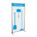 The picture captures a Spectrum Industrial Cleaning Systems & Trolleys Shadowboard, placed in a Multi-Purpose Frame. The blue colored cleaning station is equipped with hooks and has no stock. It showcases a neat and organized style, perfect for any workspace.