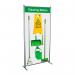 The image shows a Spectrum Industrial Cleaning Systems & Trolleys Shadowboard in a Multi-Purpose Frame. The sleek green frame features labeled sections for organizing various cleaning tools and supplies. Ideal for creating a tidy and efficient cleaning station, this shadowboard is a must-have for any environment.