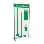 The photo shows a Spectrum Industrial Cleaning Systems & Trolleys Shadowboard in a Multi-Purpose Frame. It is a Cleaning Station Style C in a vibrant green color, complete with hooks for hanging supplies. This organized and practical cleaning station is ready for use.