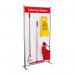 This photograph captures a Spectrum Industrial Cleaning Systems & Trolleys Shadowboard in a sleek and functional Multi-Purpose Frame. The bold red color of Style C adds a pop of color to any cleaning station. Keep your tools organized and accessible with this convenient shadowboard.