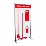 The picture displays a Spectrum Industrial Cleaning Systems & Trolleys Shadowboard in a multi-purpose frame, featuring a cleaning station Style C in red color. The board is equipped with hooks and is currently out of stock.