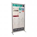 This photograph features a Spectrum Industrial Safety Signs SiteSafety Notice Board in a sturdy and versatile multi-purpose frame, specifically the SBF-BD20 model. The sign is visible and easily accessible, with a clean and organized design that conveys important safety information to all who pass by. The bold lettering and recognizable pictograms provide clear instructions and warnings for a well-maintained and secure work environment.