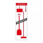 This picture features a Spectrum Industrial Cleaning Systems & Trolleys Shadow Board Cleaning Station with a Lean Stand. The board is equipped with hooks and is in the style of A Red. The dimensions are 610mm x 2000mm.
