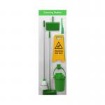 The image shows a spacious Spectrum Industrial Cleaning Systems and Trolleys Shadow Board Cleaning Station with a Lean Stand. It is stocked with hooks and designed in Style B Green. The board measures 610mm x 2000mm and is labeled as SBS-BD02-GR. The organized set-up makes cleaning supplies easily accessible.