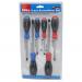 The picture shows a set of 6 screwdrivers made by Hilka Tools UK Limited. The screwdrivers vary in size and have comfortable handles for easy grip. Each screwdriver is labeled with its size and the brand logo can also be seen. The set includes a variety of types for versatile use.
