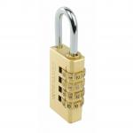 A photo of this Centurion Europe Limited brass combination padlock shows a sturdy, 30mm size with a sleek design and 4 wheels for added security. Its brilliant brass shine and durability make it a reliable choice for any lock needs.