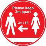 Red Social Distancing Floor Graphic - Please Keep 2m/6ft Apart (400mm dia.) STP001
