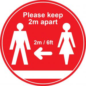 Red Social Distancing Floor Graphic - Please Keep 2m6ft Apart 400mm