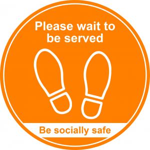 Amber Social Distancing Floor Graphic - Please Wait To Be Served 400mm