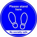 Blue Social Distancing Floor Graphic - Please Stand Here (400mm dia.) STP007