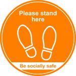 Amber Social Distancing Floor Graphic - Please Stand Here (400mm dia.) STP008