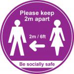 Purple Social Distancing Floor Graphic - Please Keep 2m/6ft Apart (400mm dia.)