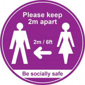 Purple Social Distancing Floor Graphic - Please Keep 2m6ft Apart 400mm