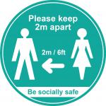 Turquoise Social Distancing Floor Graphic - Please Keep 2m/6ft Apart (400mm dia.) STP014