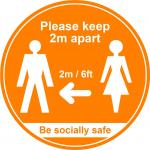 Amber Social Distancing Floor Graphic - Please Keep 2m/6ft Apart (400mm dia.)