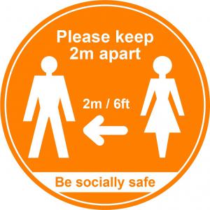 Amber Social Distancing Floor Graphic - Please Keep 2m6ft Apart 400mm