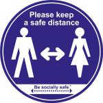 Please Keep Safe Distance Apart; Self Adhesive Floor Graphic; Blue (400mm)  STP031