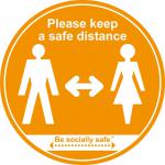 Please Keep Safe Distance Apart; Self Adhesive Floor Graphic; Amber (400mm)  STP032