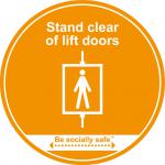 Stand Clear Of Lift Doors; Self Adhesive Floor Graphic; Amber (400mm)