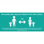 Keep 1m Safe Distance Temporary Road Sign; Turquoise (1050 x 450mm)