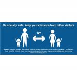 Keep 1m Safe Distance Temporary Road Sign; Blue (1050 x 450mm)