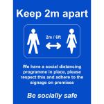 Social Distancing Rigid PVC Board Sign - Keep 2m/6ft Apart (600 x 800mm)