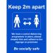 Social Distancing Rigid PVC Board Sign - Keep 2m/6ft Apart (600 x 800mm) STP132