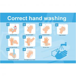 Hand Hygiene Rigid PVC Sign - Correct Hand Washing 600mm x 400mm