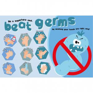 Hand Hygiene Rigid PVC Sign - Be A Superhero and Beat The Germs 600mm