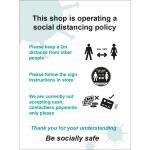 Social Distancing Self Adhesive Vinyl Sign - This Shop Is Operating A Social Distancing Policy B (300mm x 400mm)