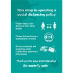 Social Distancing Rigid PVC Sign - This Shop Is Operating A Social Distancing Policy C (148mm x 210mm)