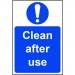 Mandatory Self-Adhesive Vinyl Sign (200 x 300mm) - Clean After Use STP157