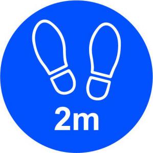 Blue Social Distancing Floor Graphic - 2m Apart 200mm dia.