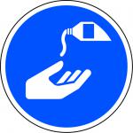 Blue Social Distancing Floor Graphic - Use Hand Sanitiser (200mm dia.)