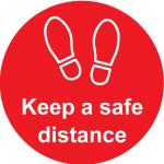 Keep A Safe Distance Floor Graphic; Self Adhesive Vinyl Laminated; Red (200mm dia)  STP270