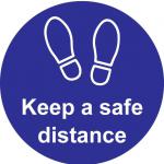 Keep A Safe Distance Floor Graphic; Self Adhesive Vinyl Laminated; Blue (200mm dia) 