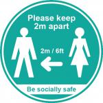 Turquoise Social Distancing Self Adhesive Sign - Please Keep 2m/6ft Apart (190 dia.) 2pk