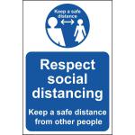 Respect Social Distancing Keep Safe Distance A-Board (White/Blue on Yellow) 