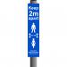 Blue Keep 2m/6ft Apart Post/Bollard Sign - (800mm high x 100mm diameter post) STP405