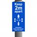 Blue Keep 2m/6ft Apart Post/Bollard Sign - (800mm high x 200mm diameter post) STP407