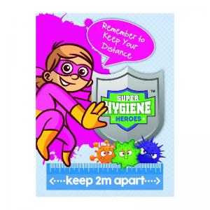 Super Hygiene Heroes Keep 2m Apart Sign; Rigid 1mm PVC Board 300 x