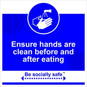 Be Socially Safe Clean Hands Before Eating Sign; Rigid 1mm PVC Board