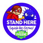 Super Hygiene Heroes Stand Here Self Adhesive Floor Graphic in Green (200mm dia.)