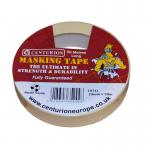 The image shows a roll of Centurion Europe Limited masking tape, measuring 19mm x 50m. The tape is made of sturdy, beige material and is cleanly wrapped around a cardboard core. The packaging features the brand name and product details in bold font.