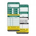 A photograph of Spectrum Industrial Scaffold Platforms Scaffold Tag Inserts (Pack of 10) TG0110 shows a pack of 10 orange and white inserts with clear labels and visible text. The inserts are designed to fit securely onto scaffold platforms for safety and organization purposes.