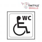 Disabled WC Graphic&rsquo;  Sign; Self Adhesive Taktyle; White  (150mm x 150mm)