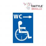 Disabled WC Arrow Right&rsquo;  Sign; Self Adhesive Taktyle; Blue (150mm x 225mm)