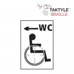 Disabled WC Arrow Left&rsquo;  Sign; Self Adhesive Taktyle; White (150mm x 225mm)