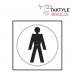 This photo captures a sleek and clear Spectrum Industrial Washroom Signs Gentlemen Graphic Sign. Made with self adhesive Taktyle and designed in a bold white color, this sign measures 150mm x 150mm. Perfect for any modern washroom.